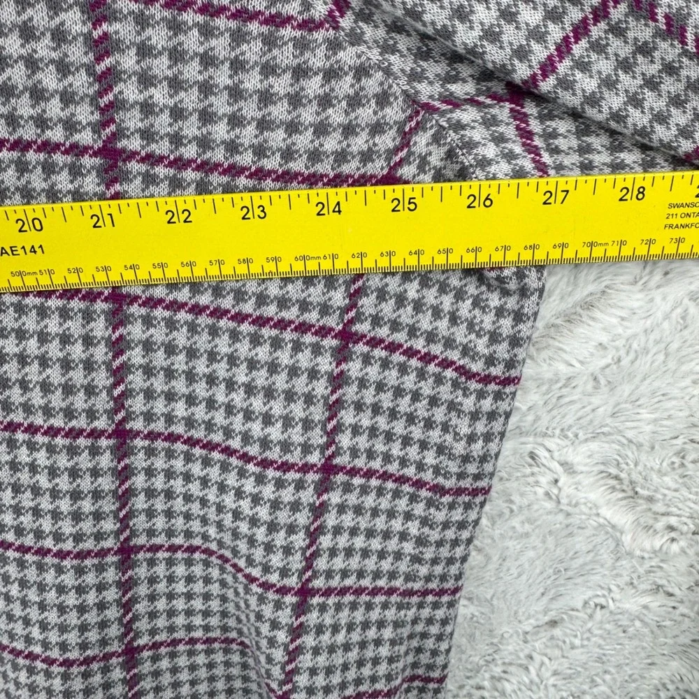Lands End Cardigan Womens 1X Gray Purple Plaid Houndstooth Open Front Sweater